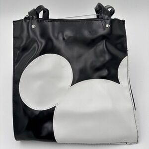 Walt Disney World White & Black Mickey Tote Bag New With Tags 2 Zipper Pickets